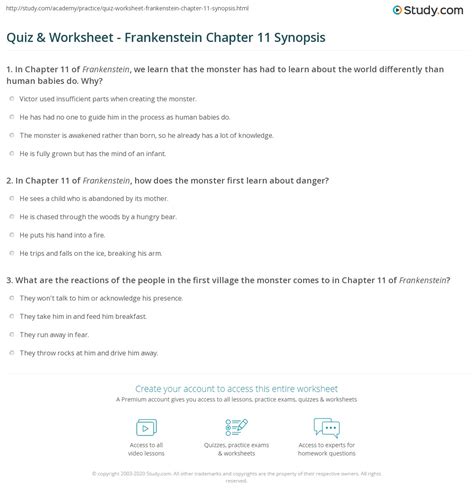 Quiz & Worksheet - Frankenstein Chapter 11 Synopsis | Study.com