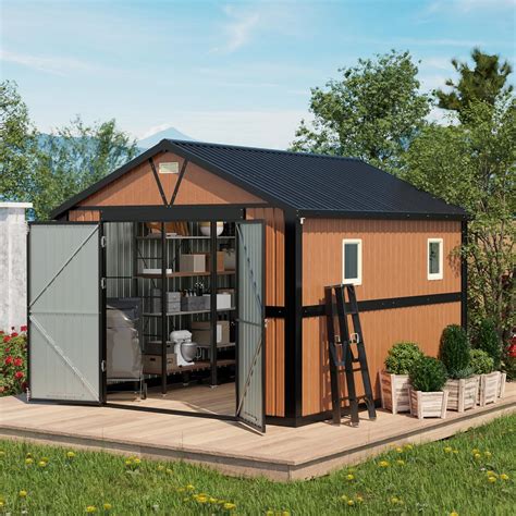 10x12 Ft Outdoor Storage Shed, Extra Large Metal Shed with Frame Floor ...