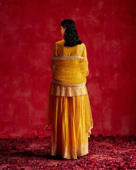 Mango Lotus Peplum Sharara with Dupatta – Preevin