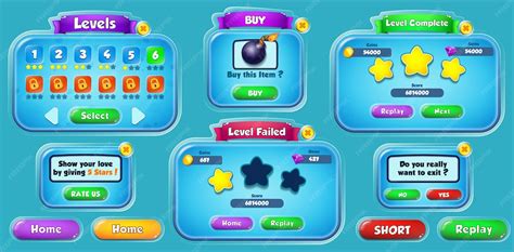 Casual game ui kit complete with popups menus and game assets | Premium ...