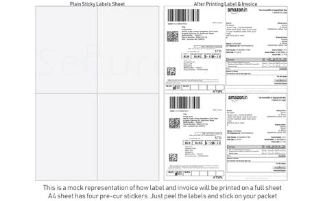 Securement Easyship Sticky Labels (A4 Size Sheet with 4 Pre-Cut Labels ...