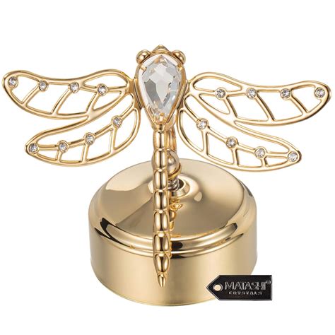24k Gold Plated Dragonfly Music Box Made With Genuine Matashi Crystals ...