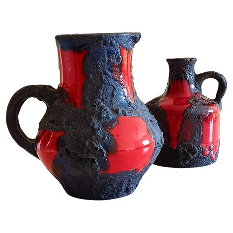 Vintage West German Fat Lava Decor Pair of Ceramic Jugs by Marei, 1960s ...