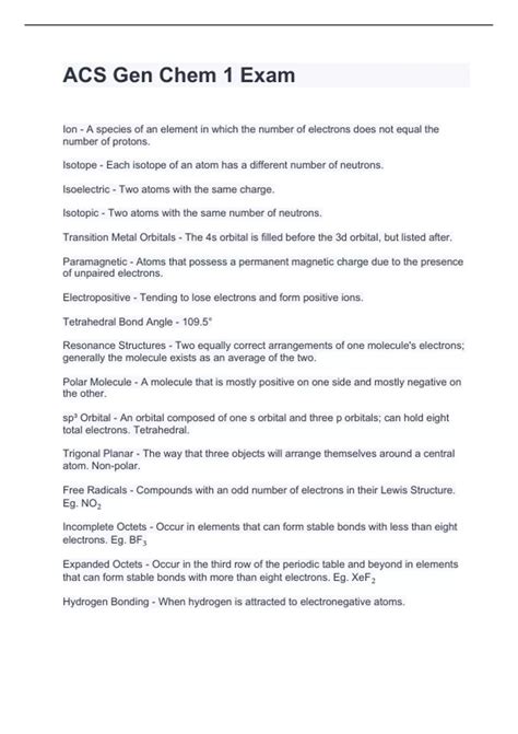 ACS Gen Chem 1 Exam Guide 2024 with complete solution - Nursing - Stuvia US