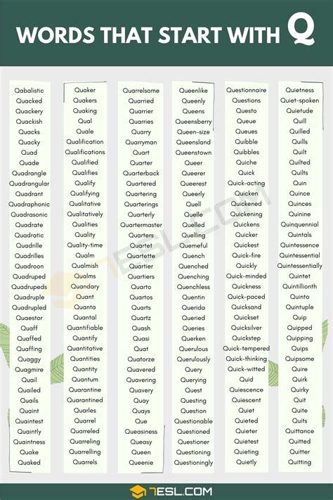 Words that Start with Q (1000+ Q Words in English) • 7ESL
