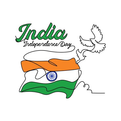One continuous line drawing of India Independence Day with white ...