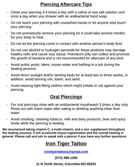 Piercing Aftercare Instructions at James Daulton blog