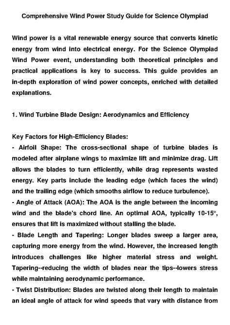 Science Olympiad Wind Power Study Guide: Concepts & Applications - Studocu