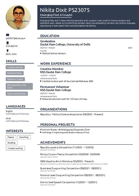 PS23075 Resume: Emerging Poet & Creative Writer - Studocu