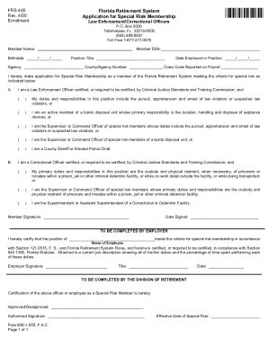 Fillable Online Florida Retirement System Application for Special Risk ...