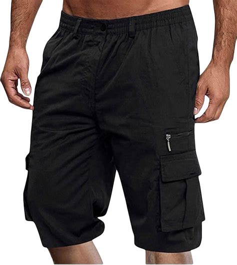 Puztloy Men's Cargo Shorts Work Gym Medium Elastic Waist Drawstring ...