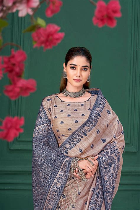Blue Tussah Warli Silk Warli Print Saree