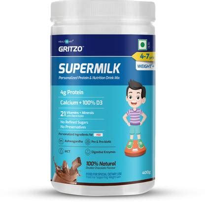 Gritzo SuperMilk Weight+ (4-7y Kids),4g Protein, Double Chocolate Price ...
