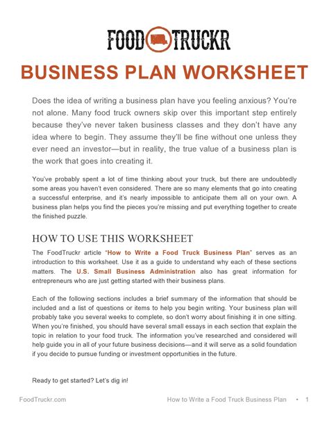 Food Truck Business Plan Template Free