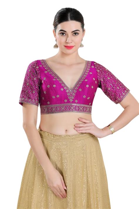 Buy Vamas Women's Silk Padded Self Design Half Sleeve Readymade Saree ...