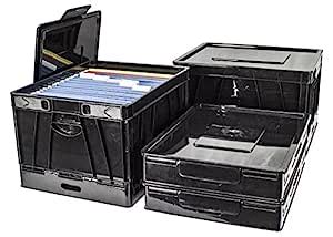 Storex Collapsible Crate with Lid, 17.25 x 14.25 x 10.5 Inches, Black ...