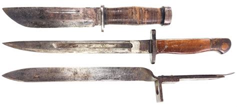 Lot - (3pc) WWII Fighting Knife & Ww1 Bayonets