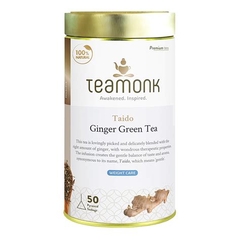 Teamonk Taido High Mountain Ginger Green Tea Box - 50 Tea Bags Filled ...
