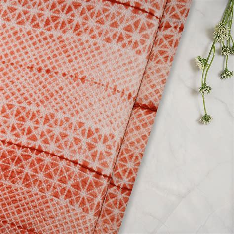 Buy (Pre-Cut 2.75 Mtr) Terracotta Red Handcrafted Shibori Pure Chanderi ...