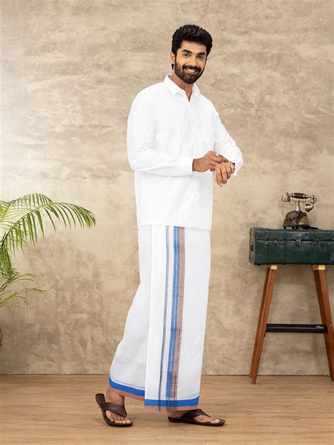 Ramraj Men 100% Cotton Double Layer White Dhoti with Fancy Jari Border EJF9