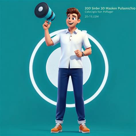 3d illustration of cartoon cheerful man holding a speaker | Premium AI ...