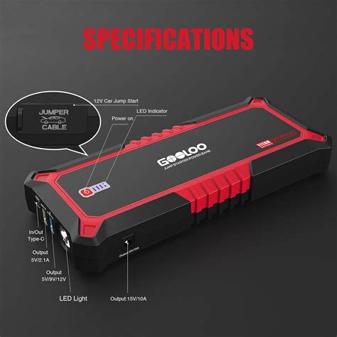 Buy GOOLOO GP2000 Jump Starter 2000A Peak Car Starter for Up to 9L Gas ...