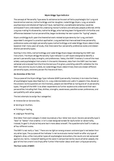 MBTI Overview: Understanding Personality Types and Applications - Studocu