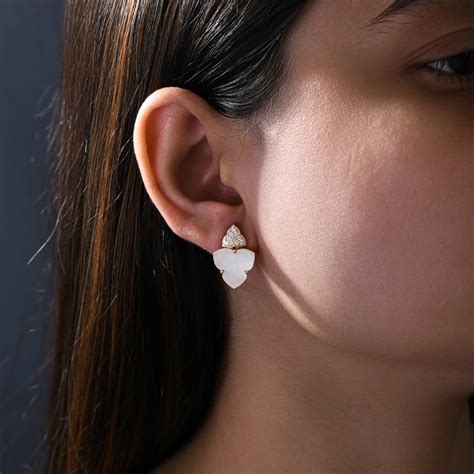 Minimalist Mother of Pearl Natural Diamond Floral Drop Earrings ...