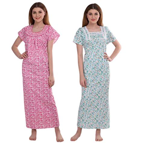 Buy CIERGE Women's Smoking & Lace Printed Maxi Nighty Nightwear Gown ...