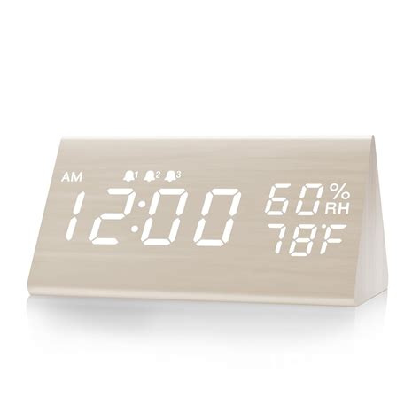 Buy Digital Alarm Clock, with Wooden Electronic LED Time Display, 3 ...