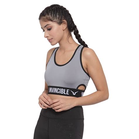 Buy INVINCIBLE Grey Womens Functional Pocket Sports Bra Online