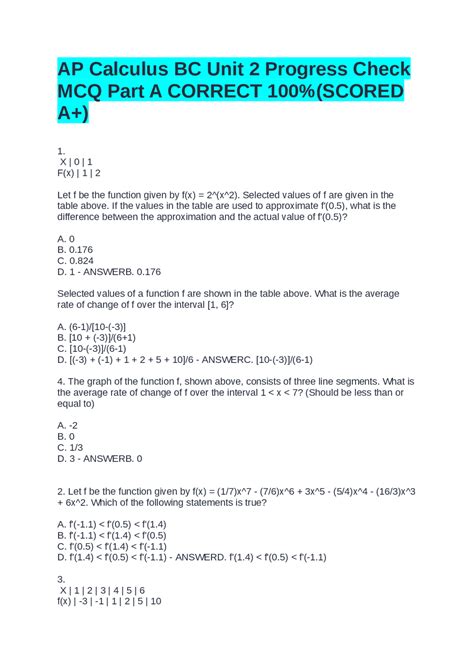 AP Calculus BC Unit 2 Progress Check: Multiple Choice Questions | Exams ...