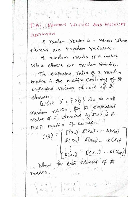 Maths U - V - Notes - Topic. RANDOM VECTORS AND MATRICES DEFINITION A ...