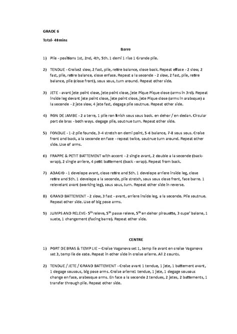 Grade 6 Ballet Exercises - Practice Routine Guide - Studocu