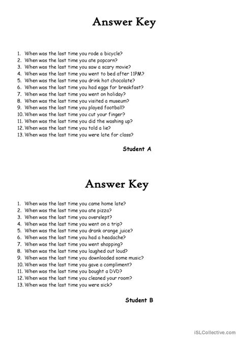 13 Questions (12) - When was the las…: Español ELE hojas de trabajo pdf ...