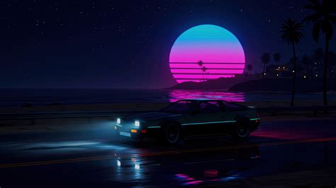 1920x1080 Car Through Shoreline Lake Glow Night Drive Laptop Full HD ...