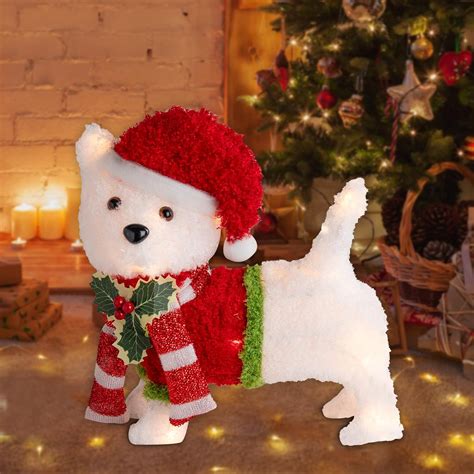 Amazon.com: Christmas Lighted Dog Outdoor Pre-lit 3D Glittered Fluffy ...