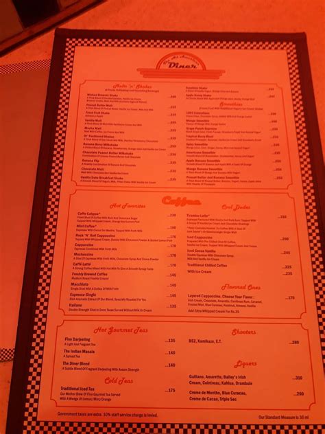 Menu at All American Diner, New Delhi