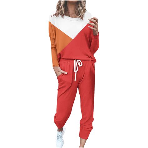 FAVIPT Women Jogger Sets for Women 2 Piece Color Block Tracksuit Lounge ...