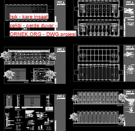 Işık - kare inşaat çeliği - perde duvar dwg projesi - Autocad Projeler