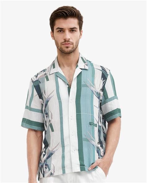 Rare Rabbit Men's Forsia Dusky Blue Viscose Fabric Cuban Collar Half S