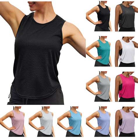 Jinhomg Womens Sleeveless Athletic Shirts Low Cut Side Workout Tank ...