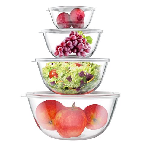 TINANA Mixing Bowls Set, 4 Pack Glass Mixing Bowls with lids, Nesting ...