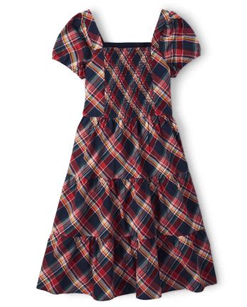 Womens Matching Family Short Puff Sleeve Plaid Poplin Woven Tiered ...