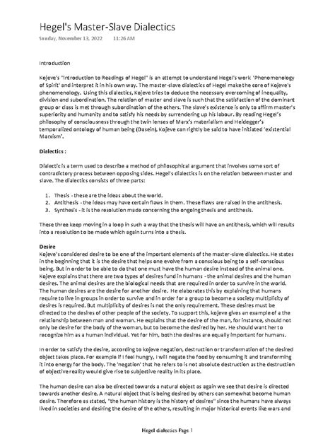 Hegel's Master-Slave Dialectics - Introduction Kojeve's "Introduction ...