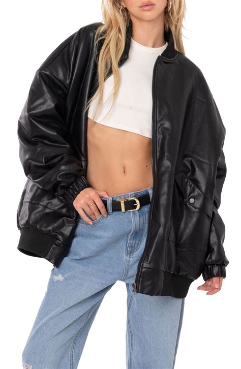EDIKTED Oversize Faux Leather Bomber Jacket | Nordstrom