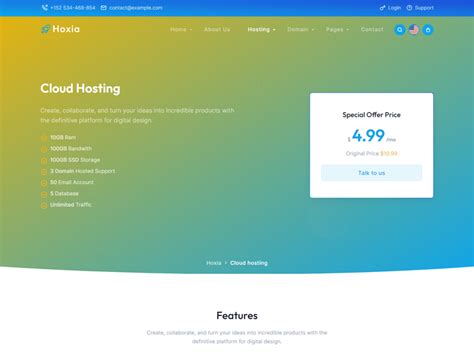 Hoxia - React Web Hosting & Web Domain Template