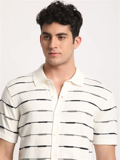 THE BEAR HOUSE Striped Men Polo Neck White T-Shirt - Buy THE BEAR HOUSE ...