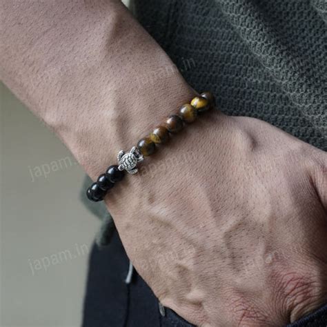 Tiger Eye & Black Onyx Turtle Good Luck Band – Japam