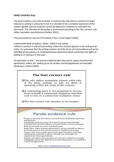 Parol Evidence RULE - PAROL EVIDENCE RULE The parol evidence rule is ...